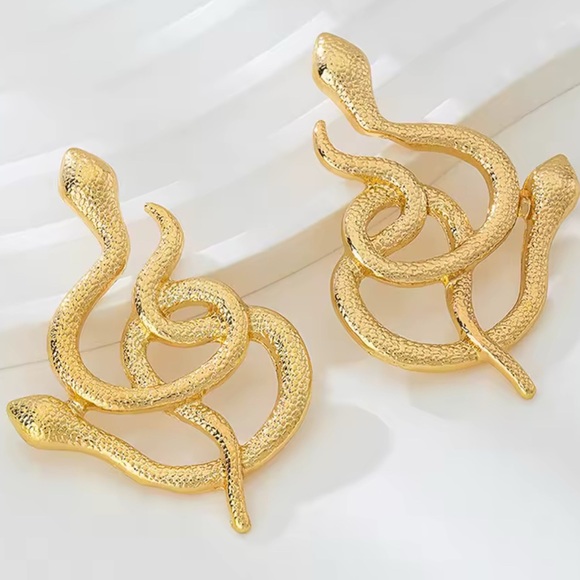 Akira Elegant Gold Swirl Snake Earrings - Picture 12 of 14